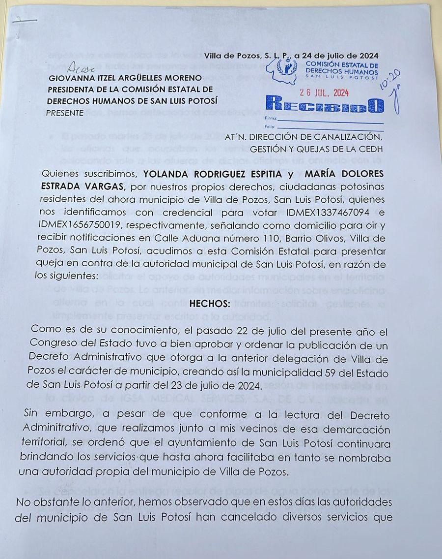 Pobladores de Villa de Pozos acuden a la justicia para que Galindo haga su trabajo